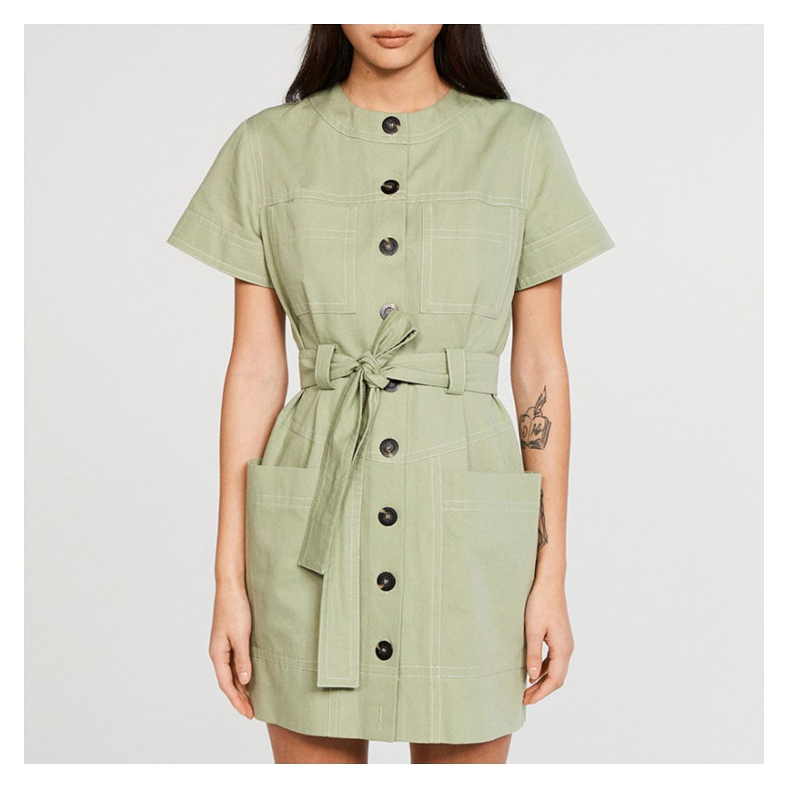 Khaki Rinesbis Cotton Linen Blend Dress main product photo