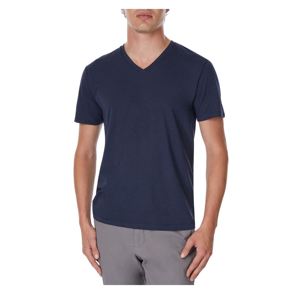 Navy Danny V-Neck Cotton Blend T-Shirt main product photo