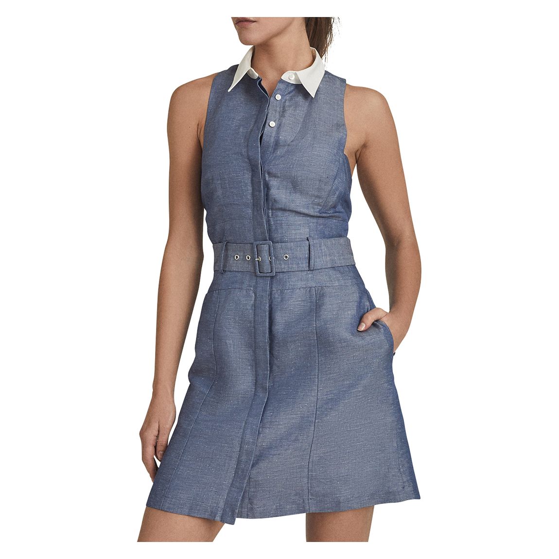 Blue Mira Linen Blend Mini Dress main product photo