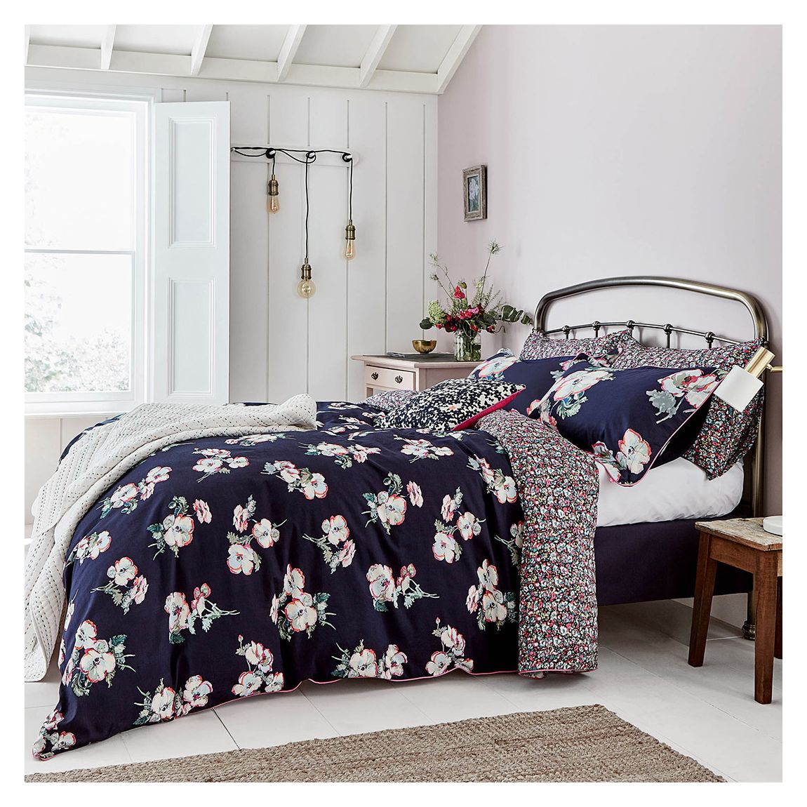 Painted Poppy Double Duvet Cover Set, Navy/Multi main product photo