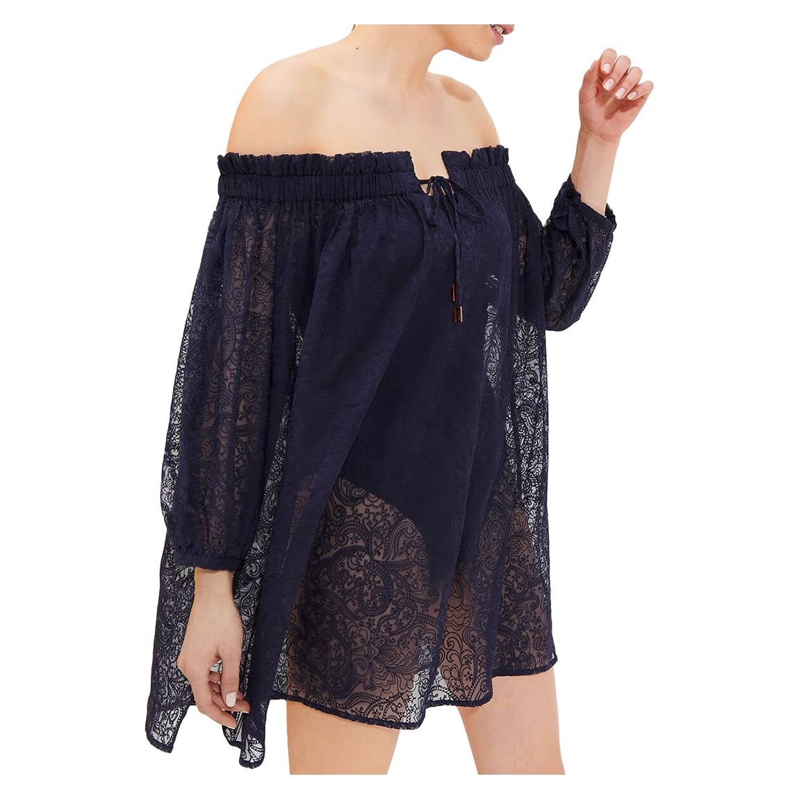 Navy Off Shoulder Silk Mini Dress main product photo