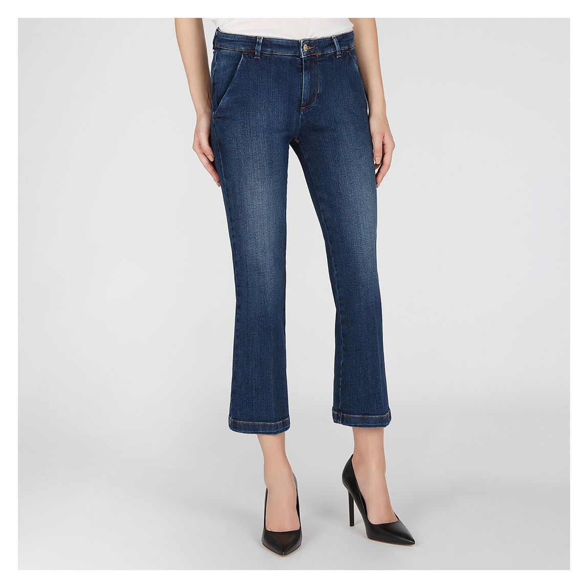 Dark Blue Flared Ankle Stretch Jeans main product photo