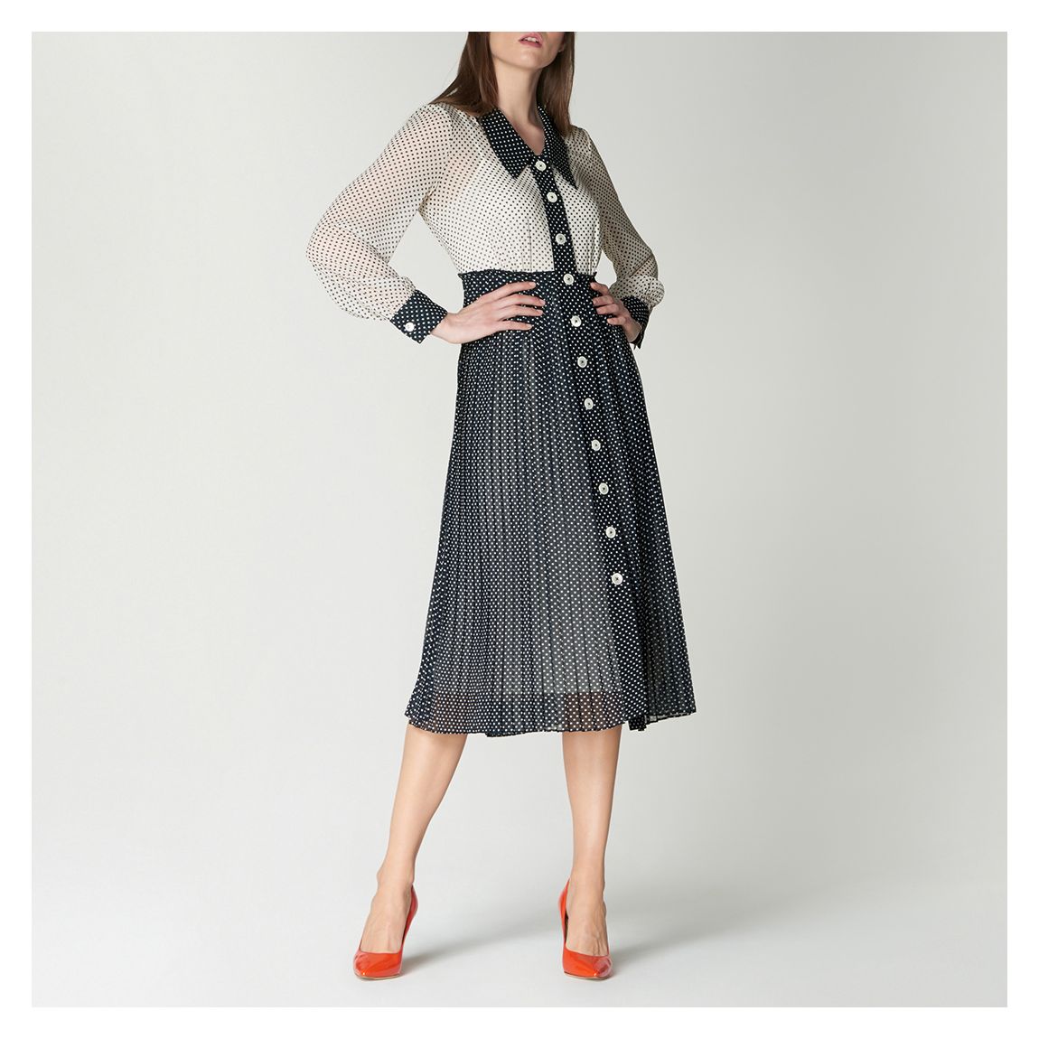 Navy Fozette Polka Dot Midi Shirt Dress main product photo