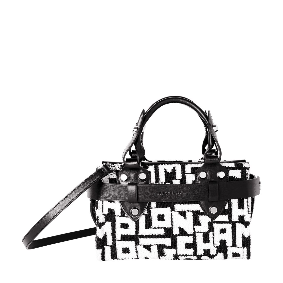Black White La Voyageuse Large Tweed Top Handle Bag main product photo