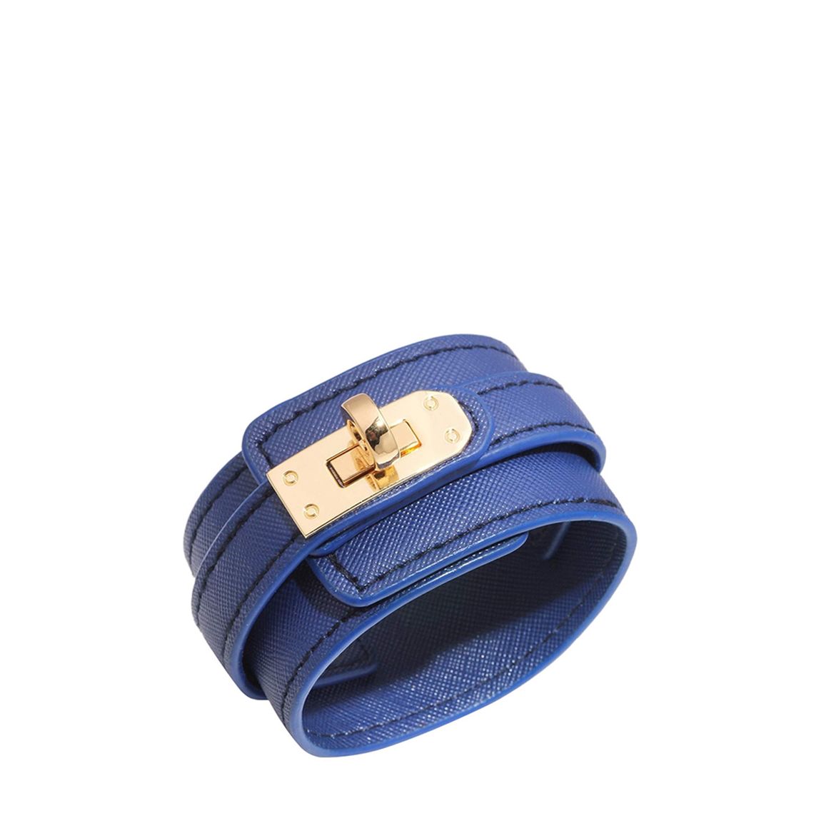 18K Gold Blue Leather Lock Bracelet main product photo
