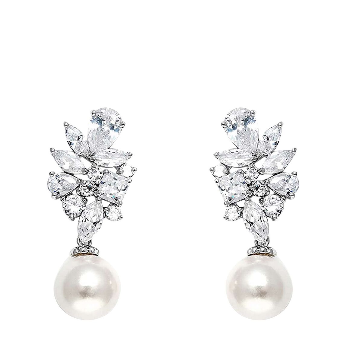 Silver Cluster Pearl Drop Earrings main product photo