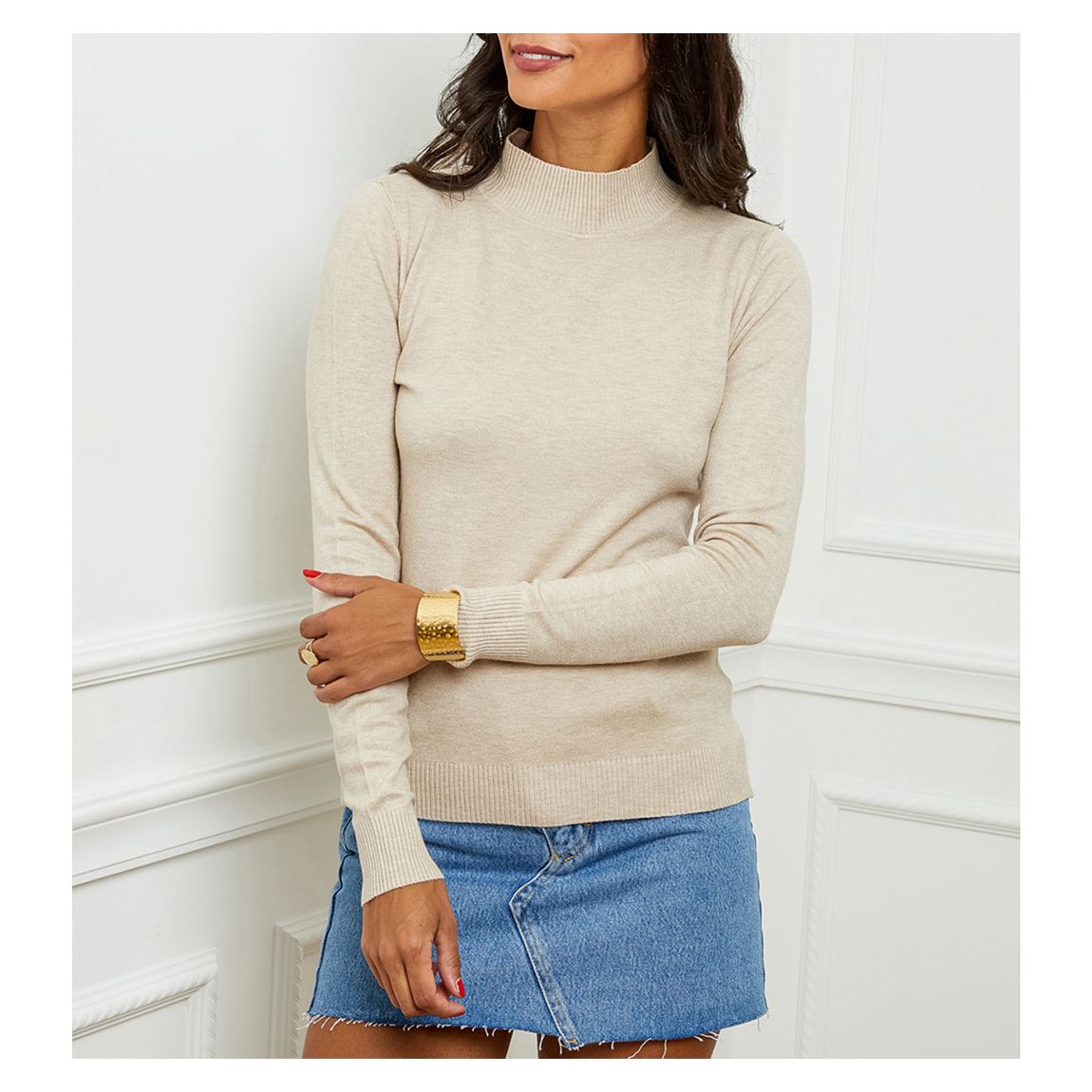 Beige Turtle Neck Cashmere Blend Jumper main product photo