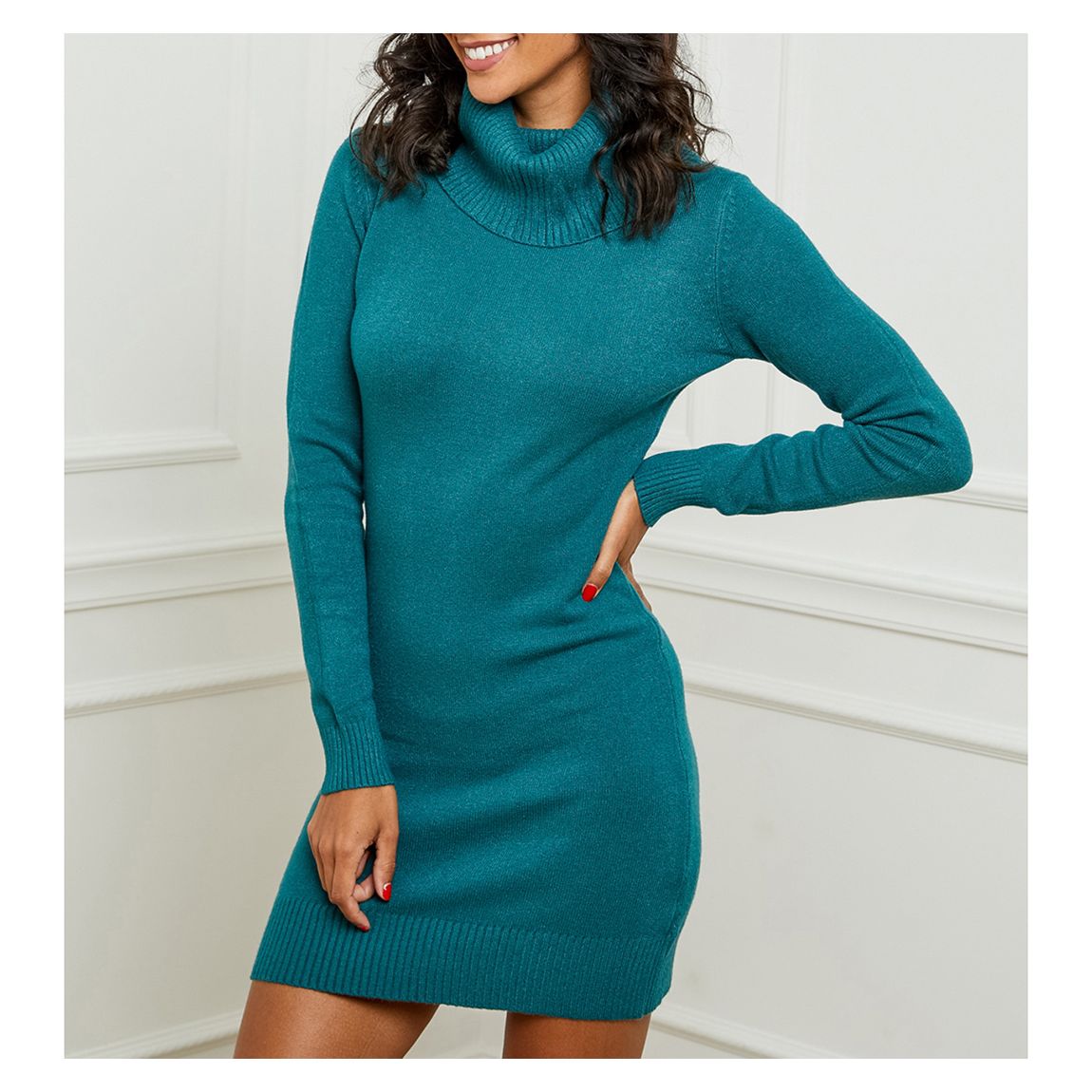 Blue Roll Neck Cashmere Blend Dress main product photo