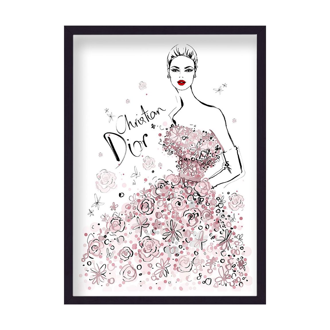 Christian Dior Pink Roses Gown 44x33cm Framed Print main product photo