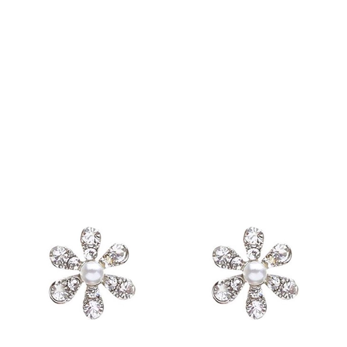 Silver Daisy Pearl Stud Earrings main product photo