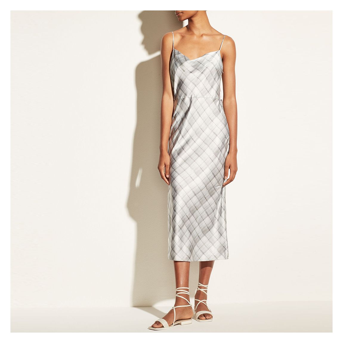 Grey Hazy Plaid Slip Dress main product photo