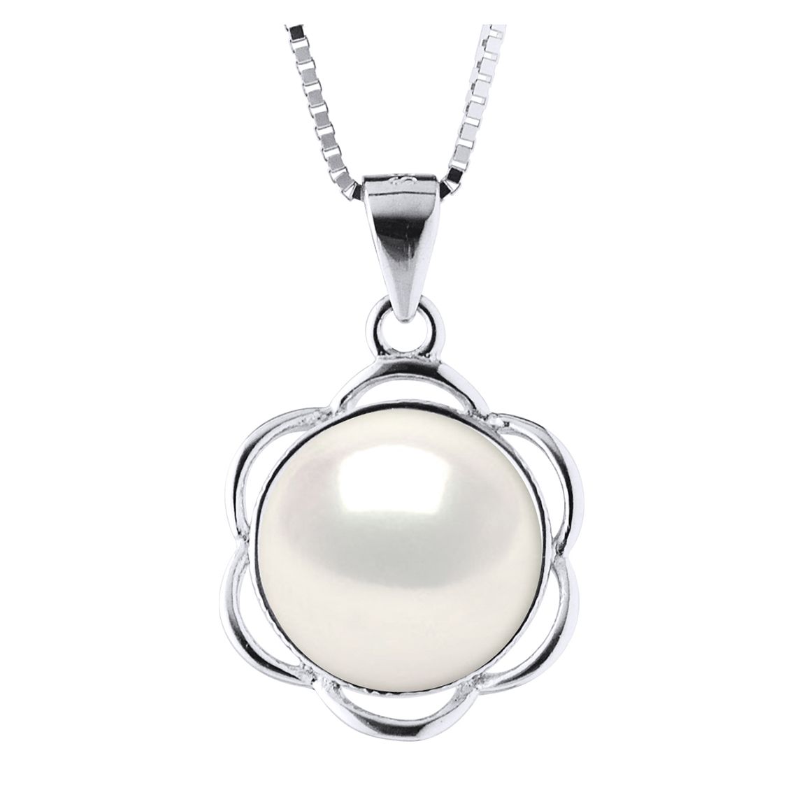 Silver White Pearl Flower Necklace main product photo