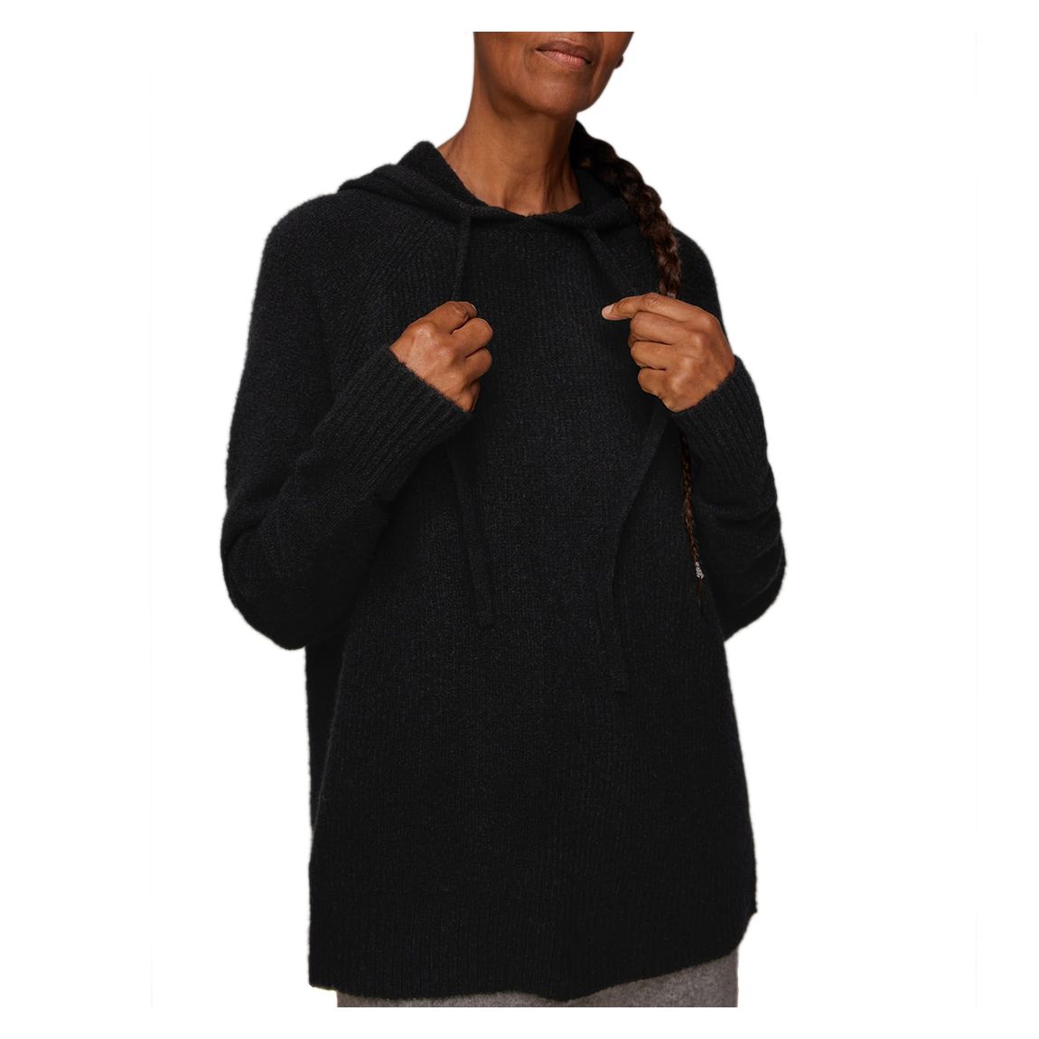 Black Ribbed Wool Blend Knitted Hoodie main product photo