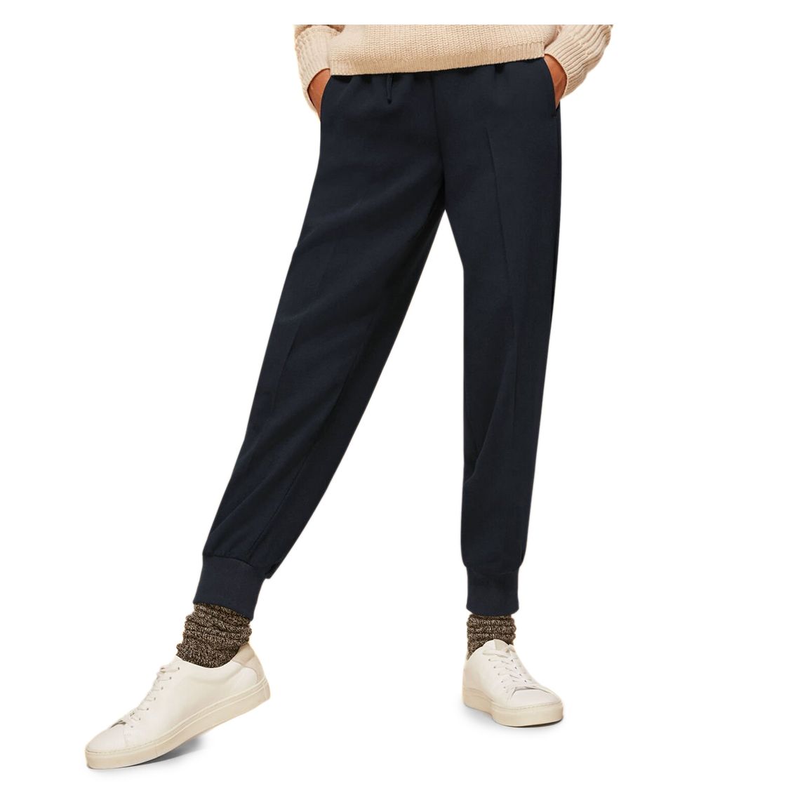 Navy Rib Cuffed Crepe Joggers main product photo