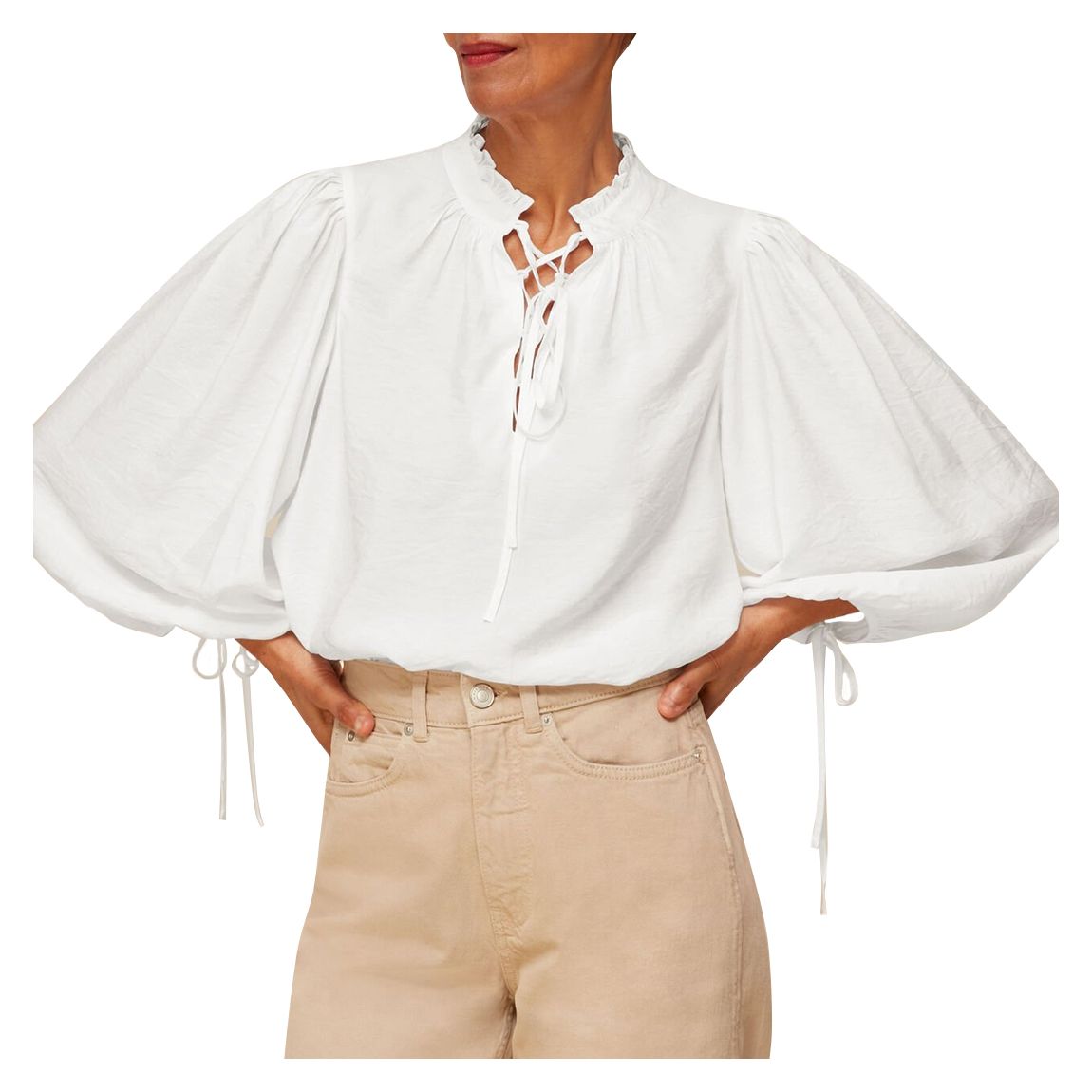 White Tie Neck Detail Blouse main product photo