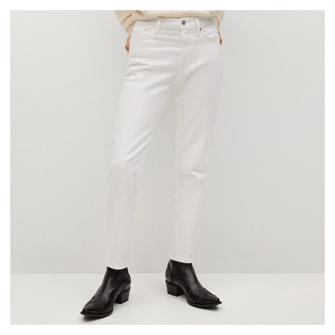 White Straight-Fit Denim Jeans main product photo