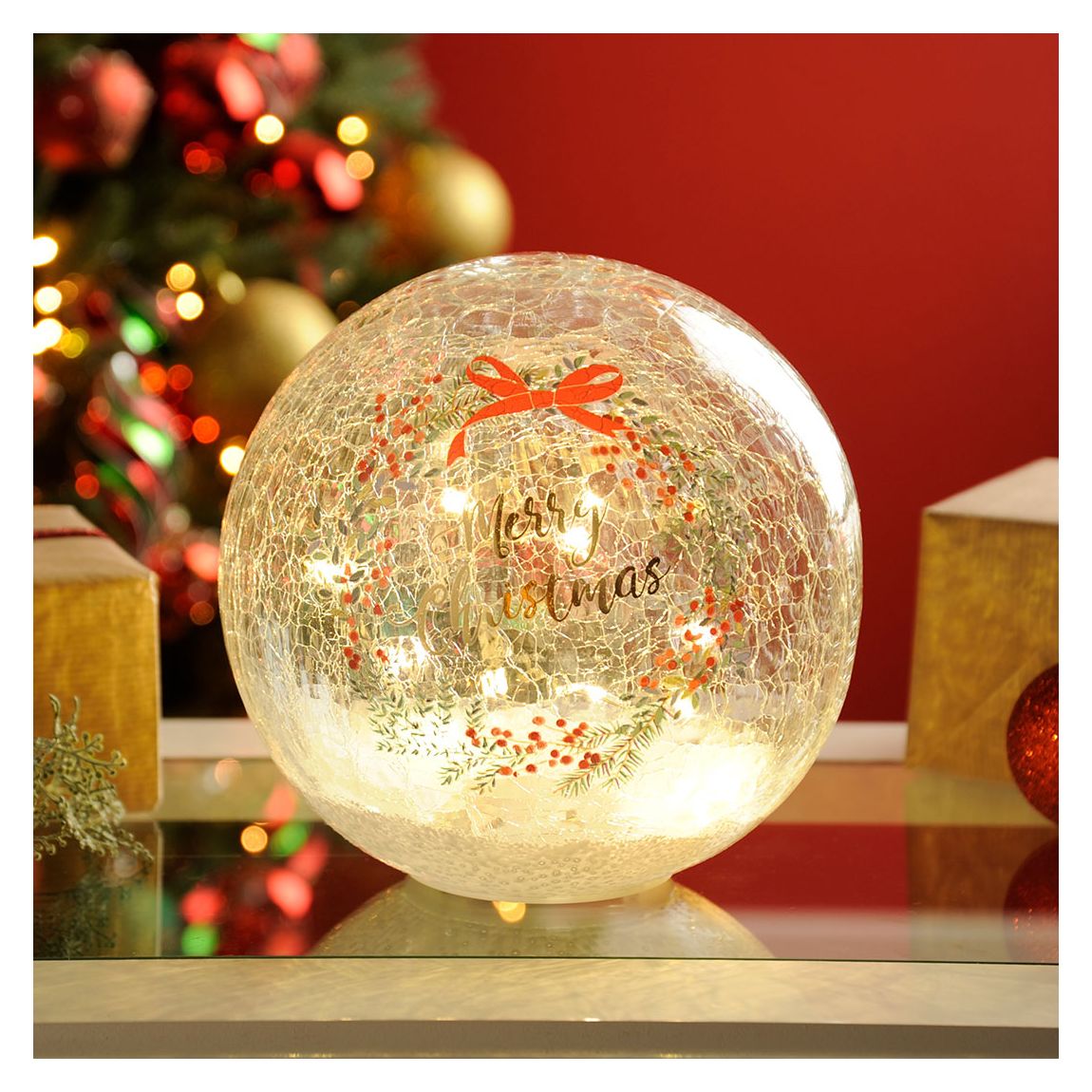 Crackle Effect Christmas With Bow Ball main product photo