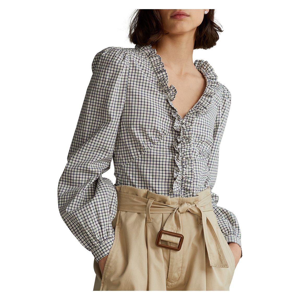 White Poplin Ruffle Cotton Shirt main product photo
