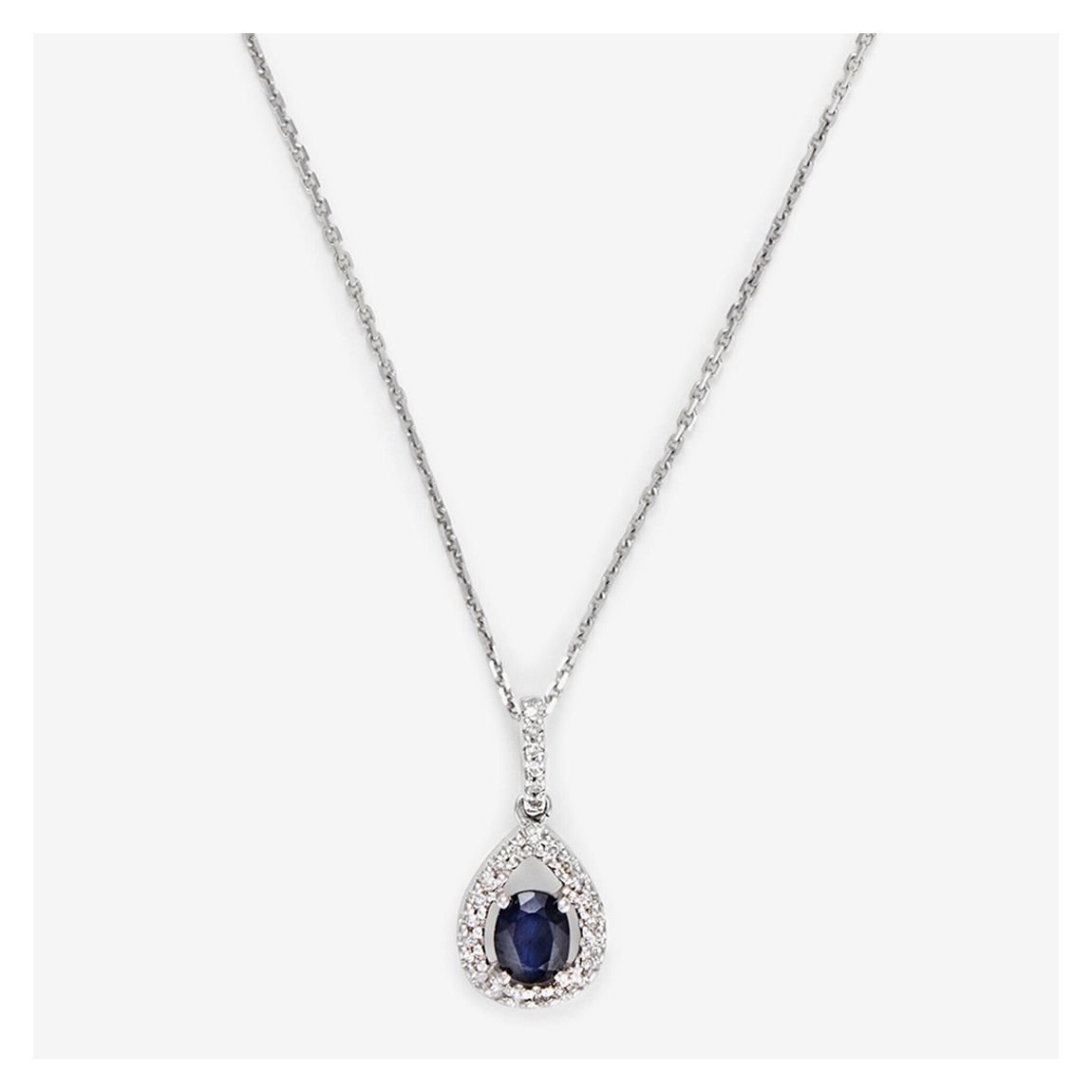 Silver Night Blue Teardrop Diamond Pendant Necklace main product photo