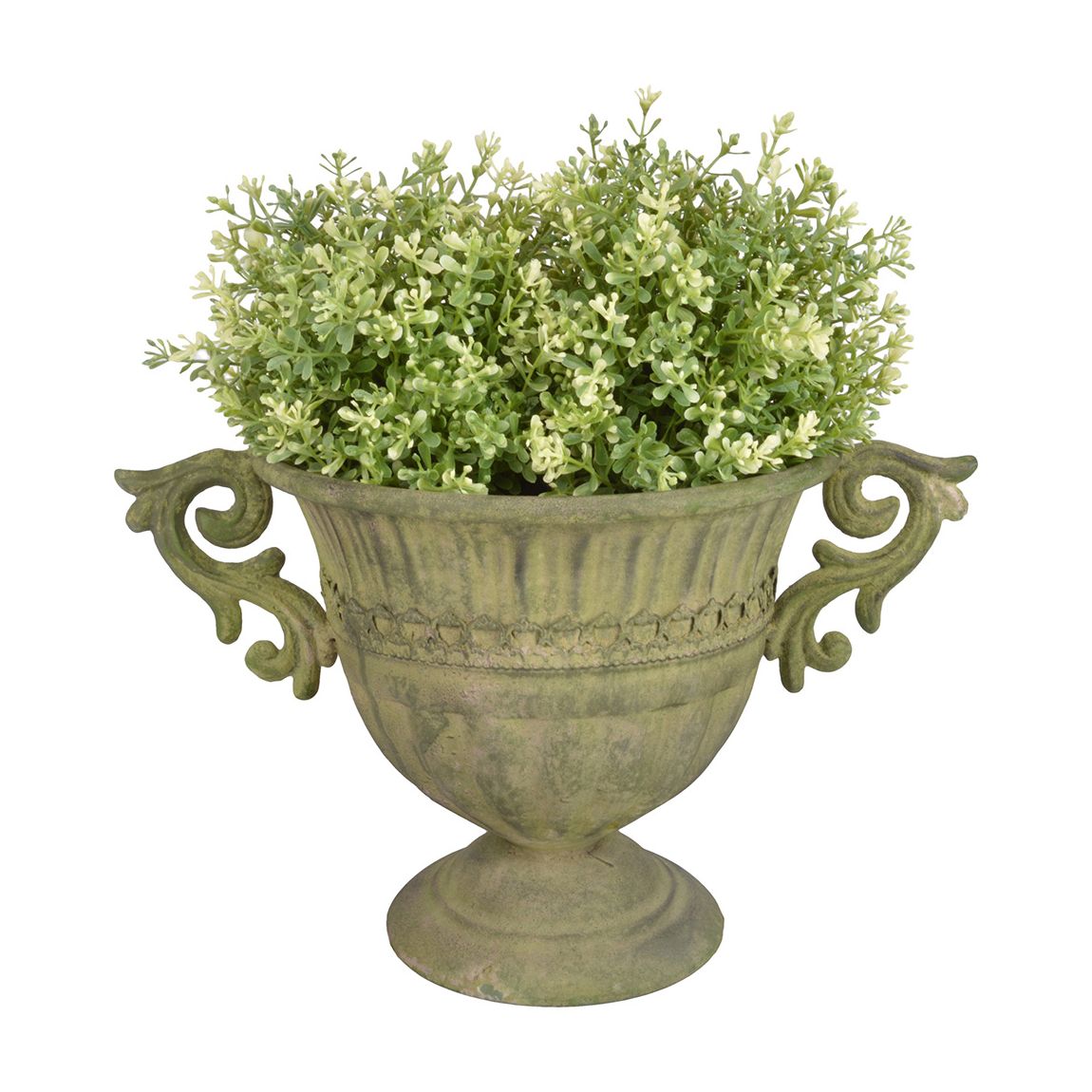 Small Aged Metal Urn, Green main product photo