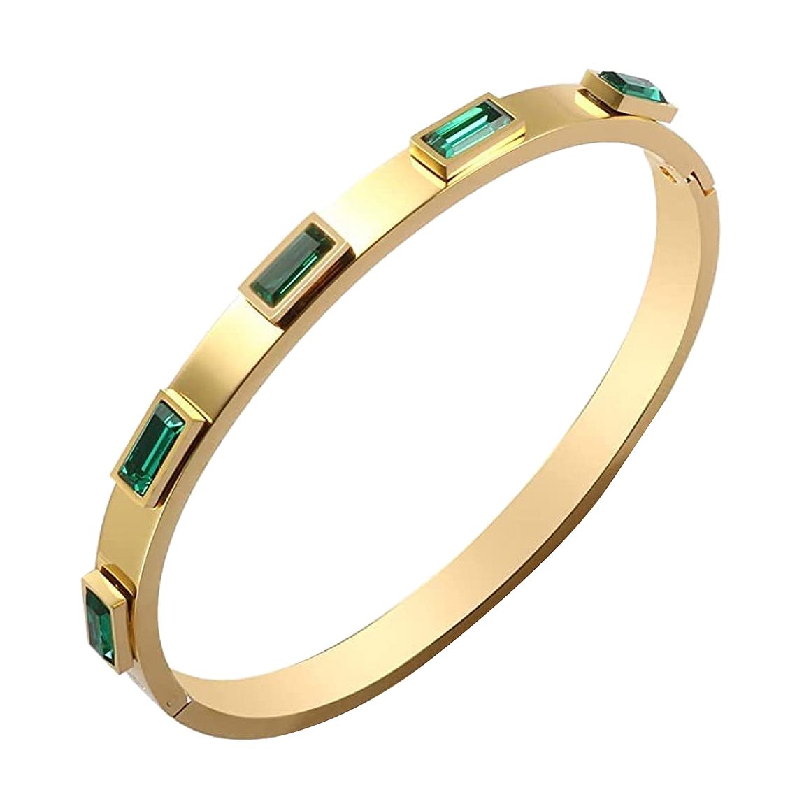 18K Gold Emerald Cut Green Bangle main product photo