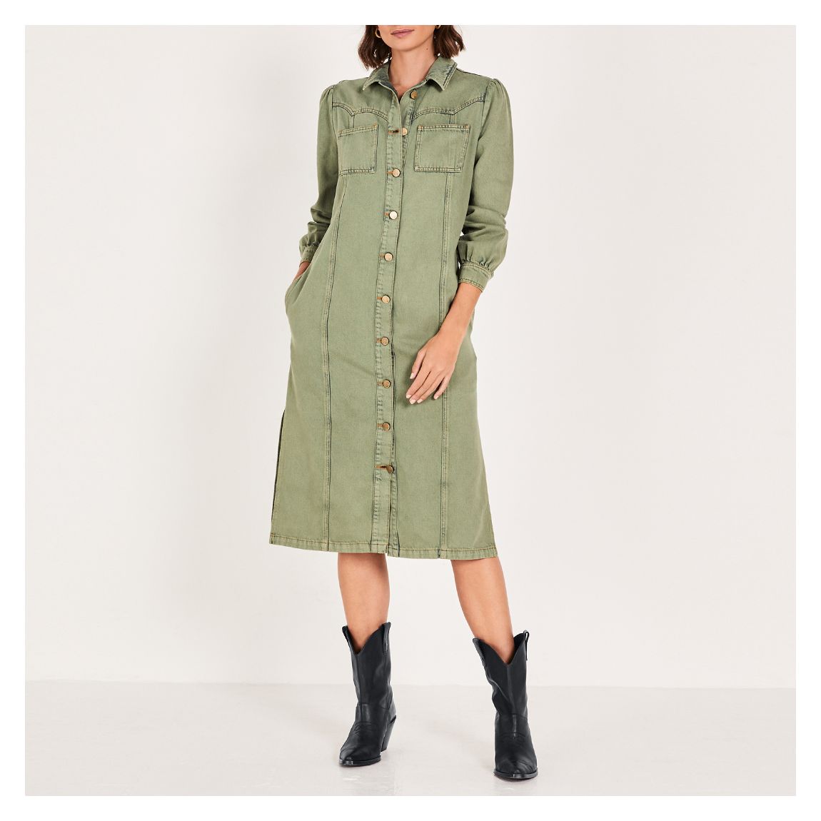 Green Caroline Denim Dress main product photo
