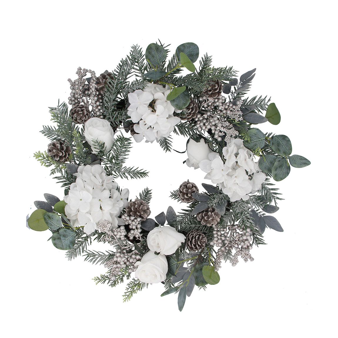 Fir/Eucalyptus White Flower Wreath, 60cm main product photo