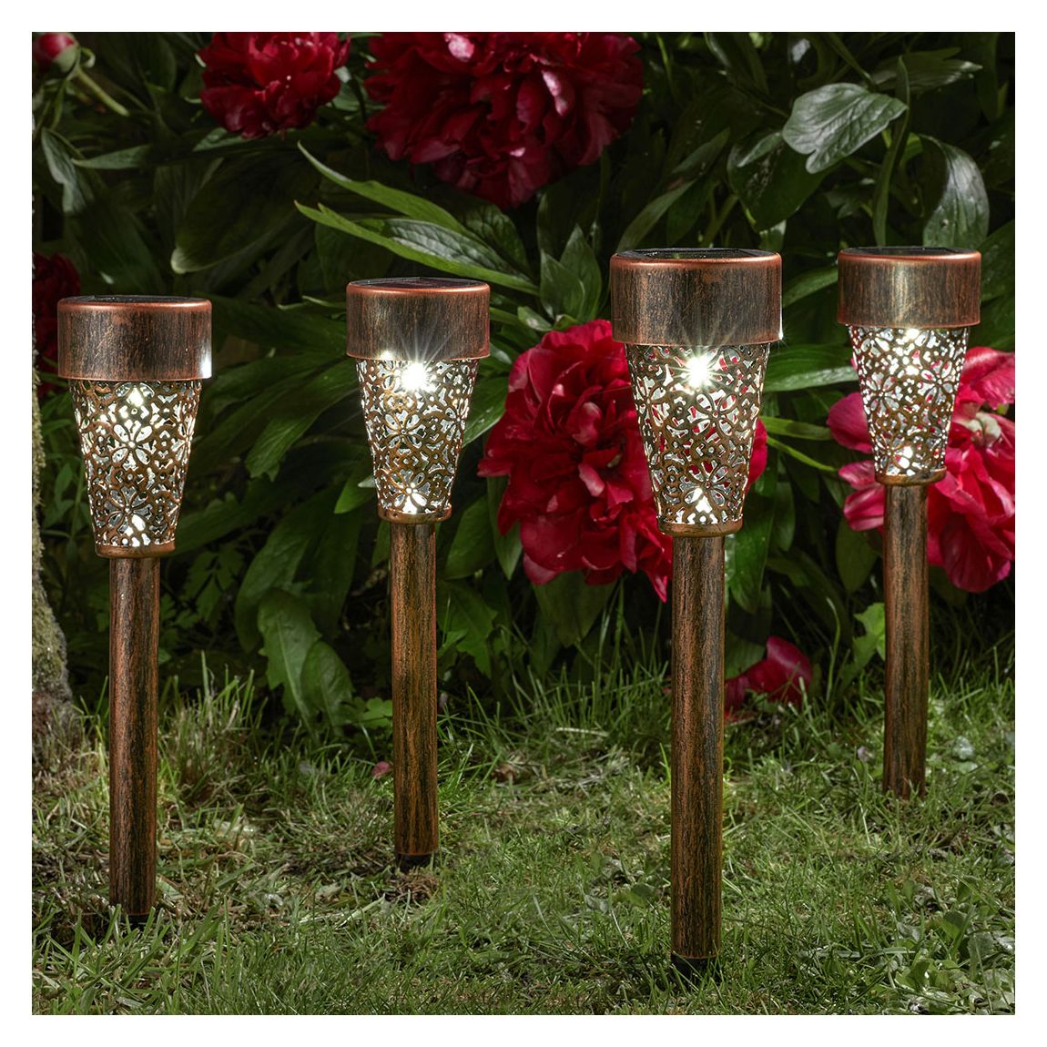 Set of 4 Damasque Solar Stake Light, Bronze main product photo