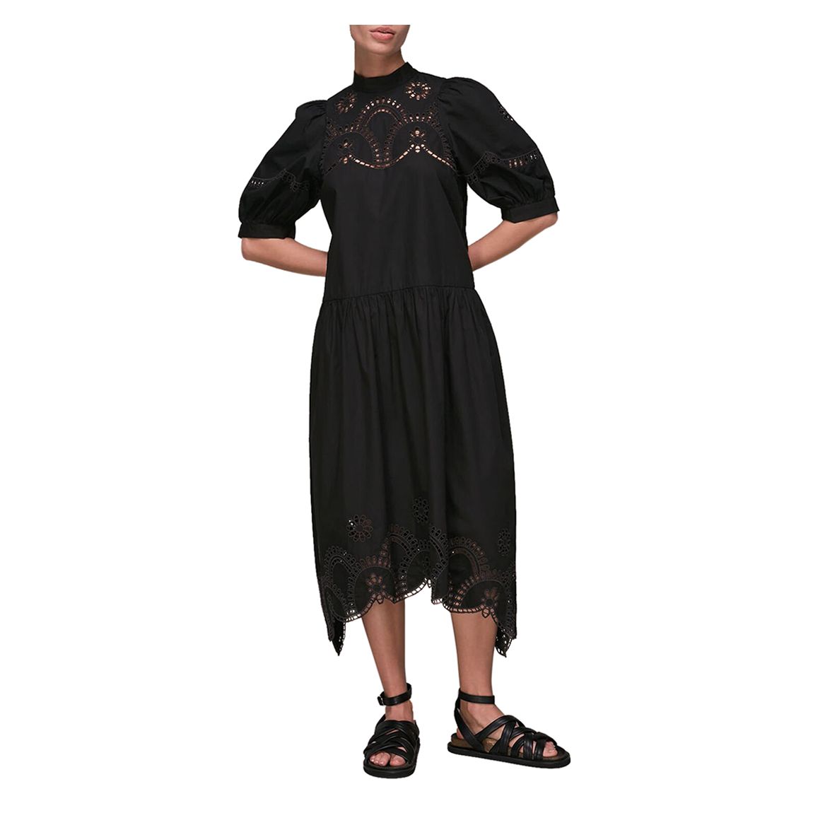 Black Broderie Cutwork Poplin Cotton Dress main product photo
