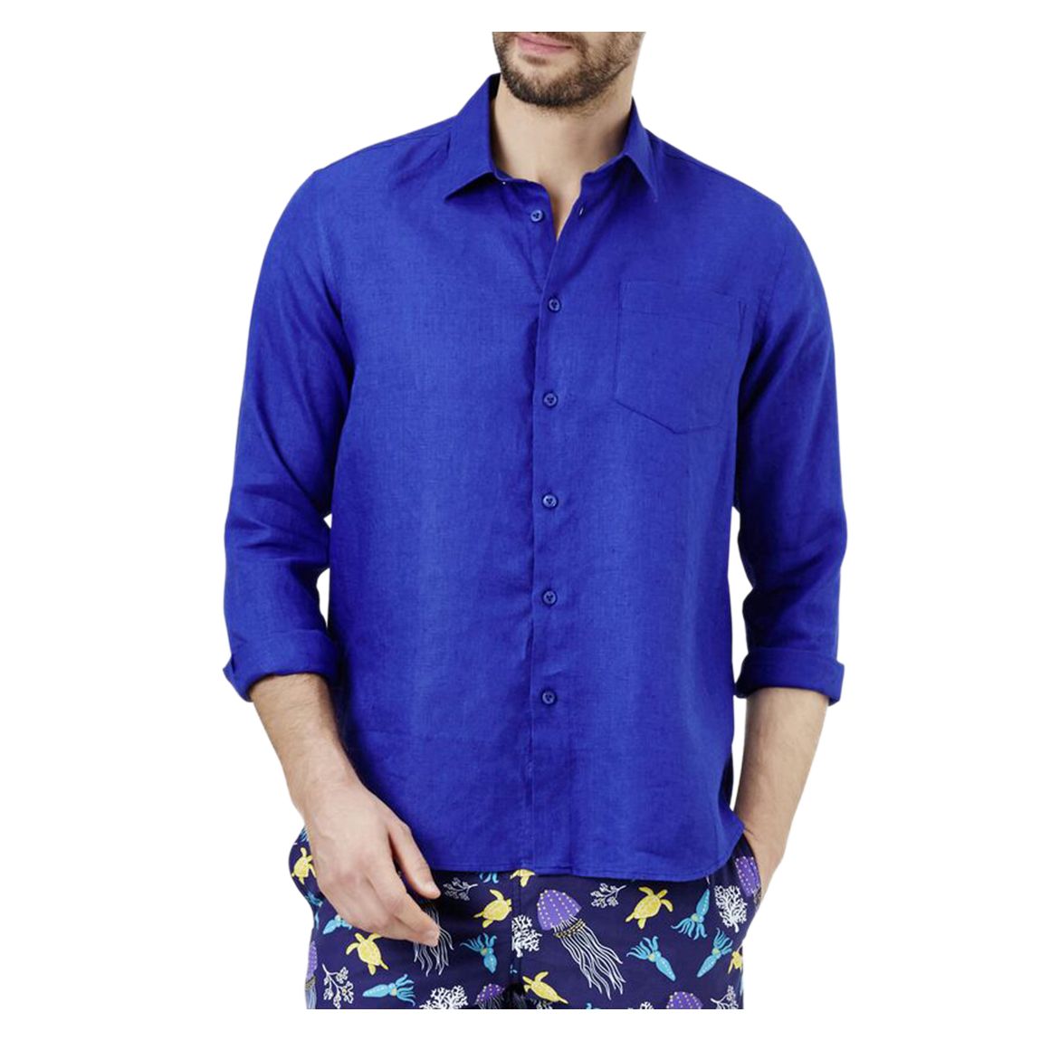 Cobalt Blue Caroubis Linen Shirt main product photo