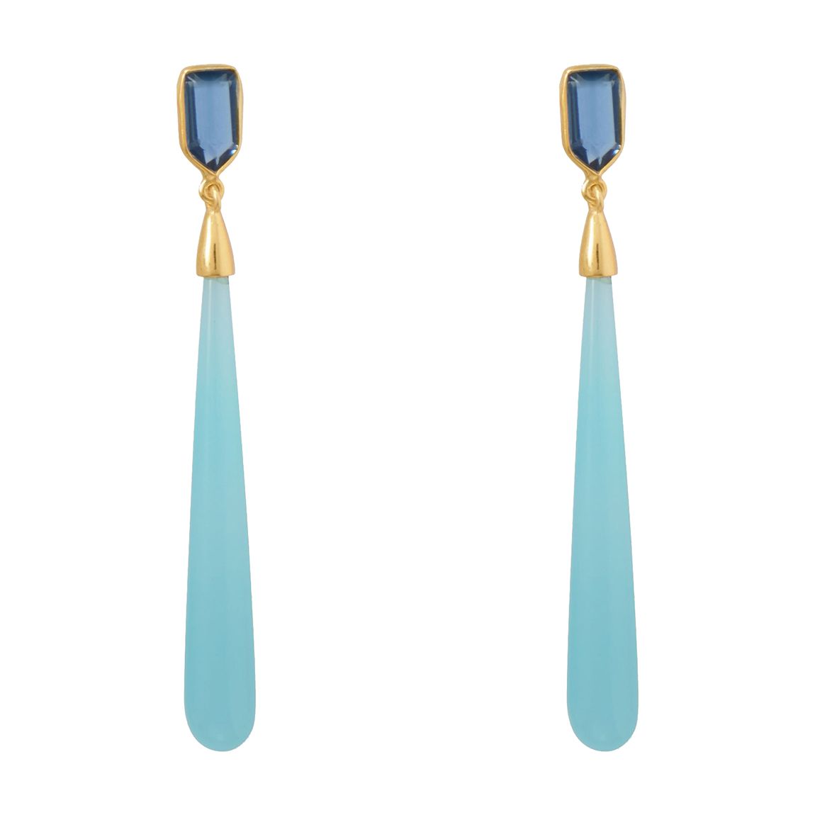 18K Gold Blue Quartz And Turquoise Pear Drop Earrings main product photo