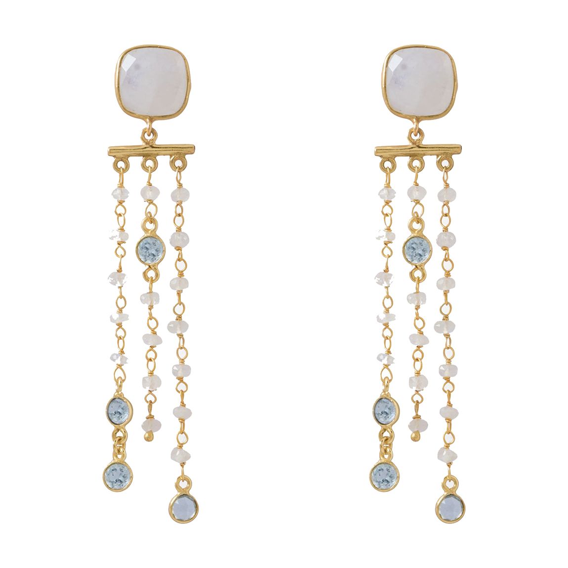 18K Gold Rainbow Moonstone And Blue Topaz Chandelier Earrings main product photo