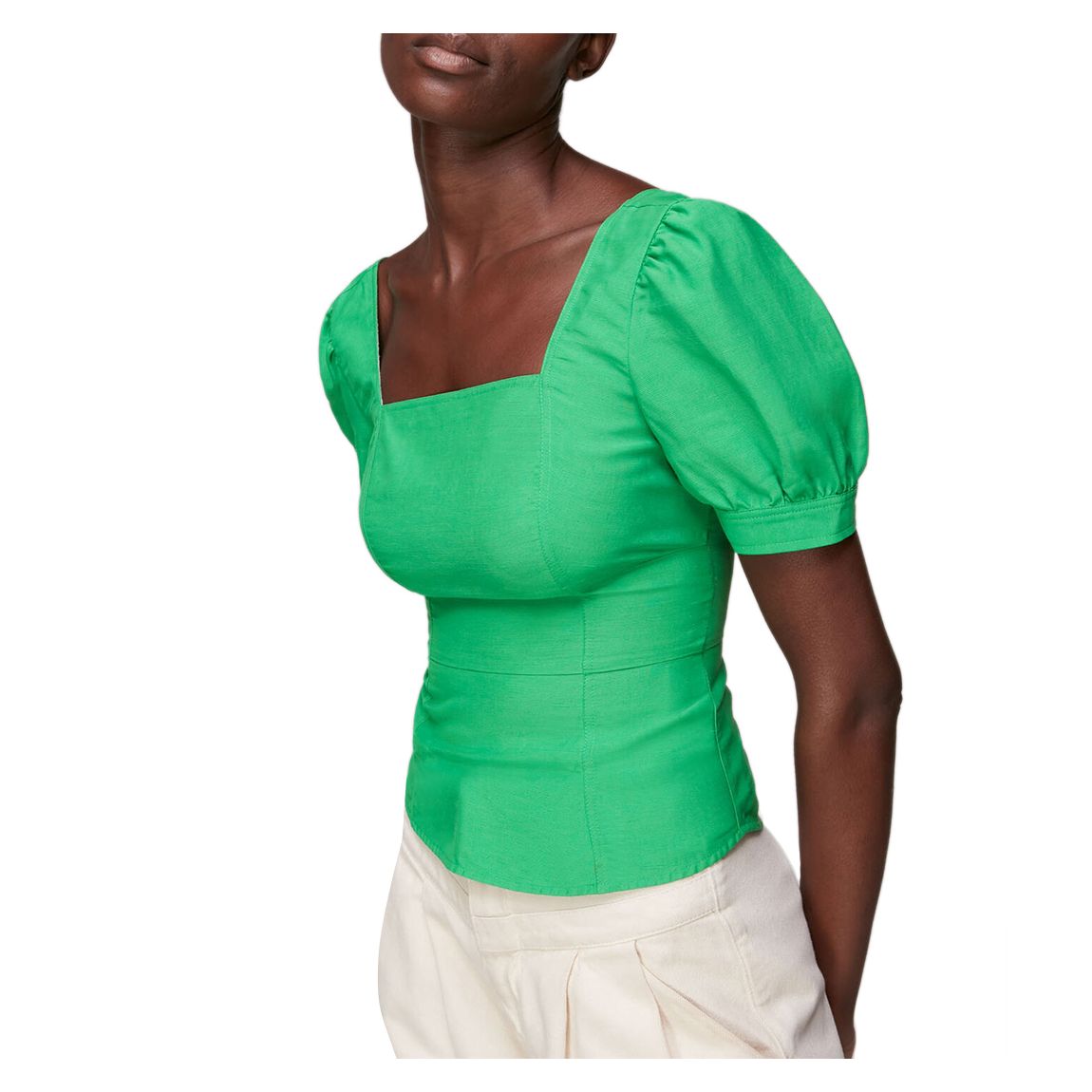 Green Puff Sleeve Linen Top main product photo