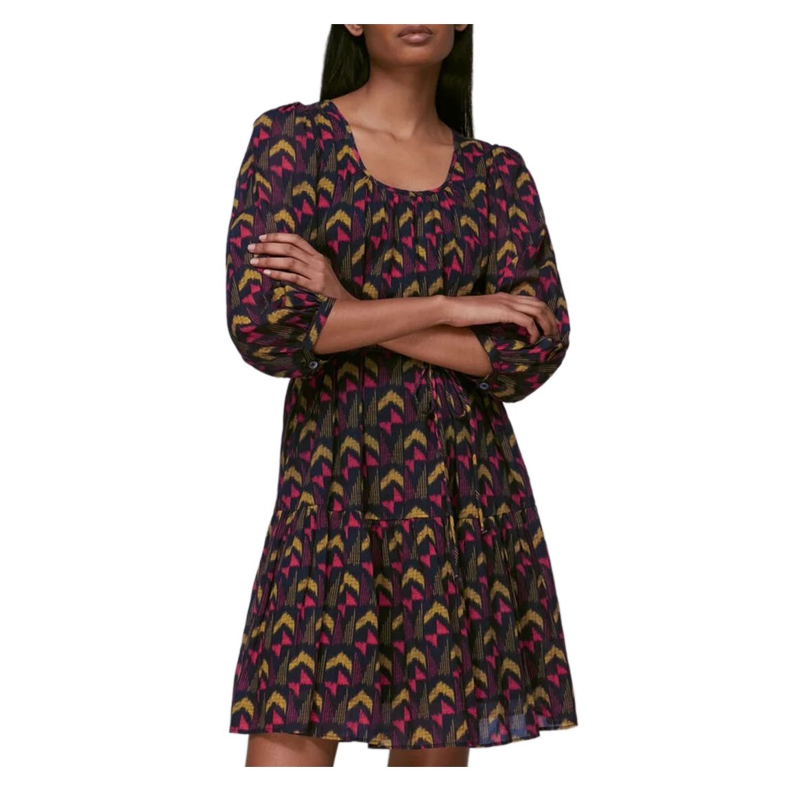 Black Geometric Ikat Trapeze Dress main product photo