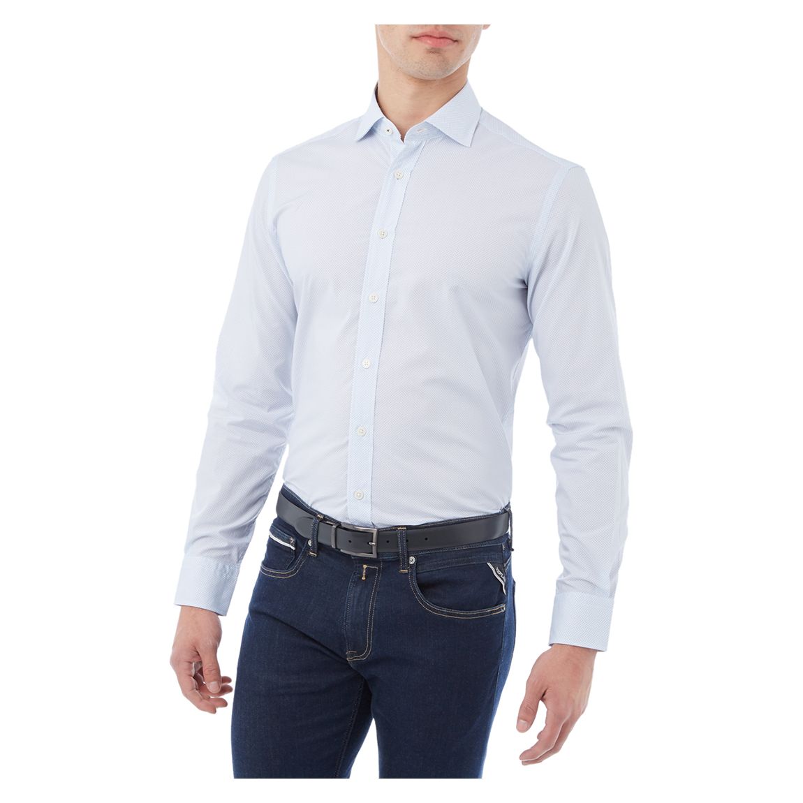 White Geometric Print Cotton Shirt main product photo