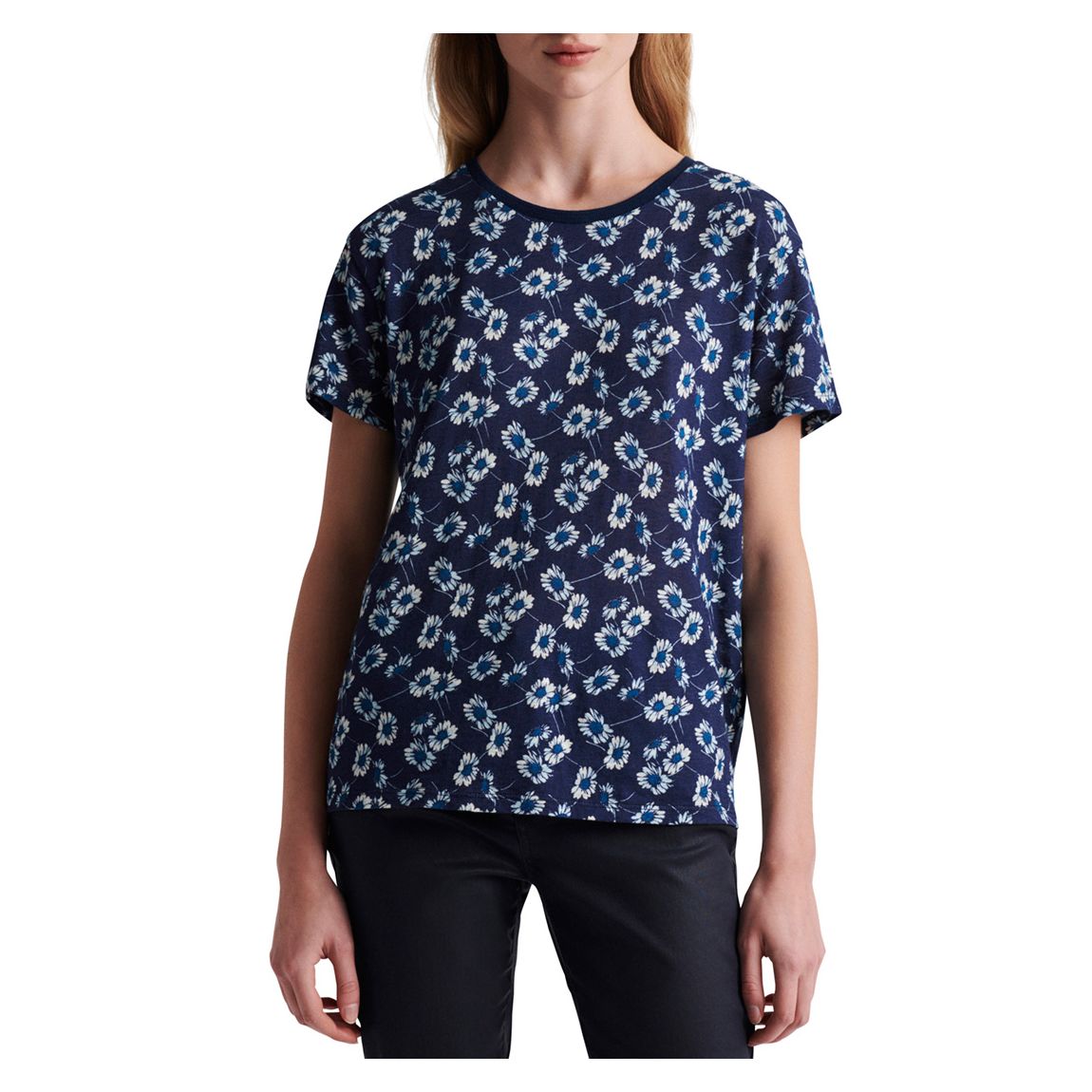 Navy Floral Cotton Blend T-Shirt main product photo