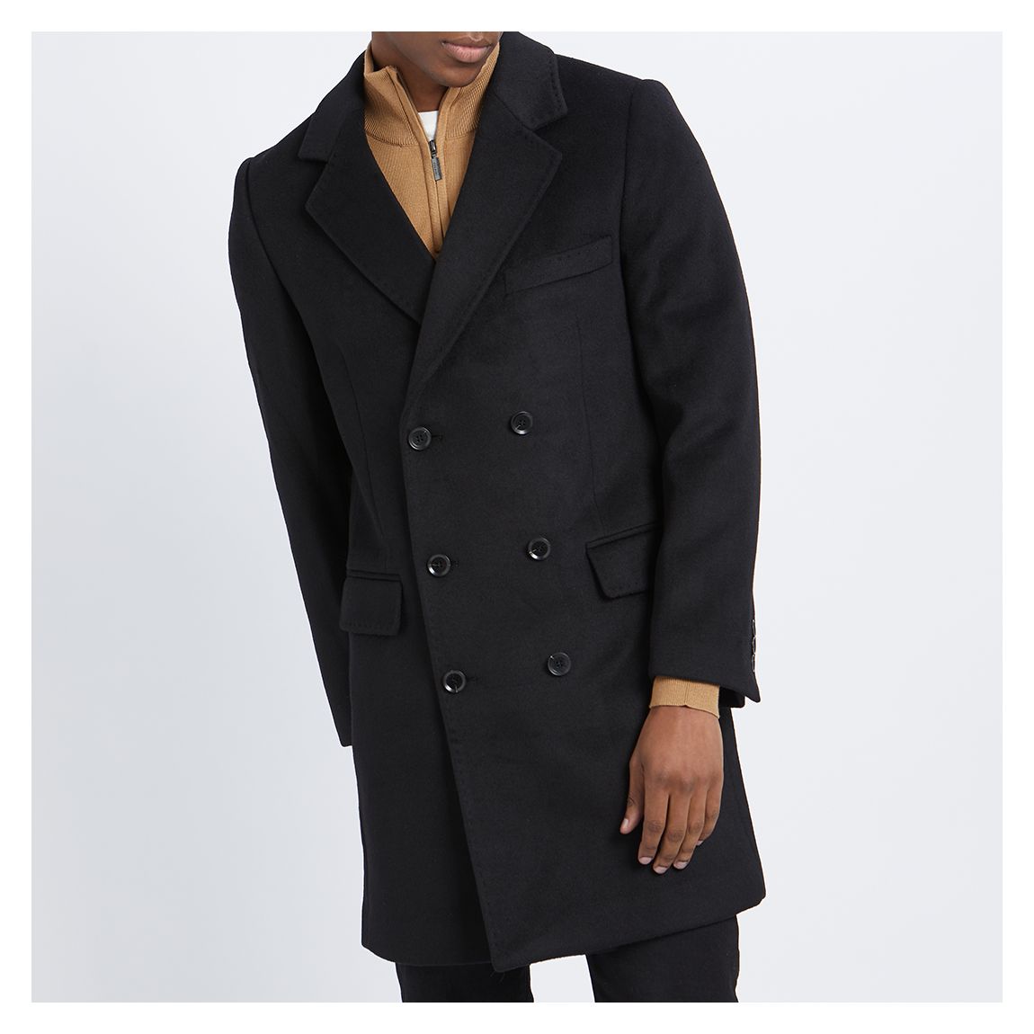 Black Double Breasted Wool Blend Coat main product photo