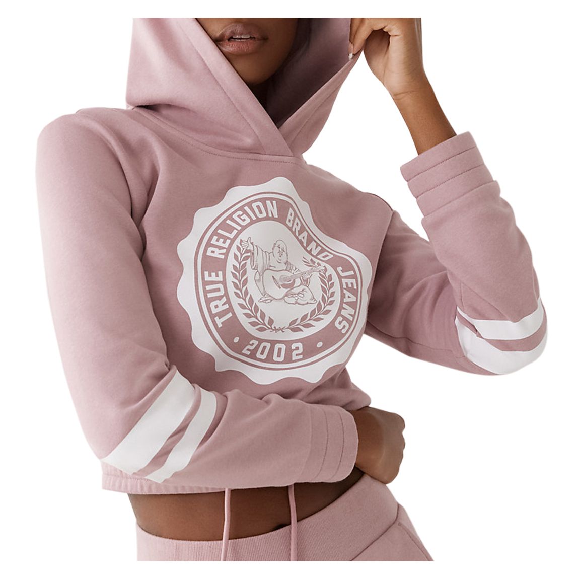 Pink Crest Logo Cropped Cotton Blend Hoodie main product photo