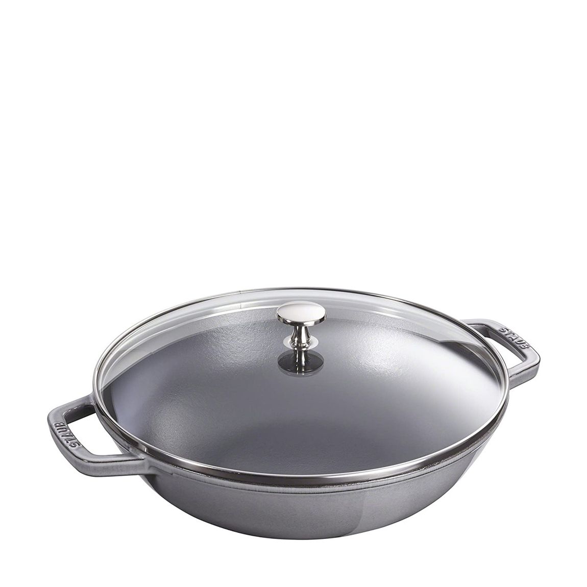 Graphite Grey Round Cast Wok with Glass Lid, 30cm main product photo