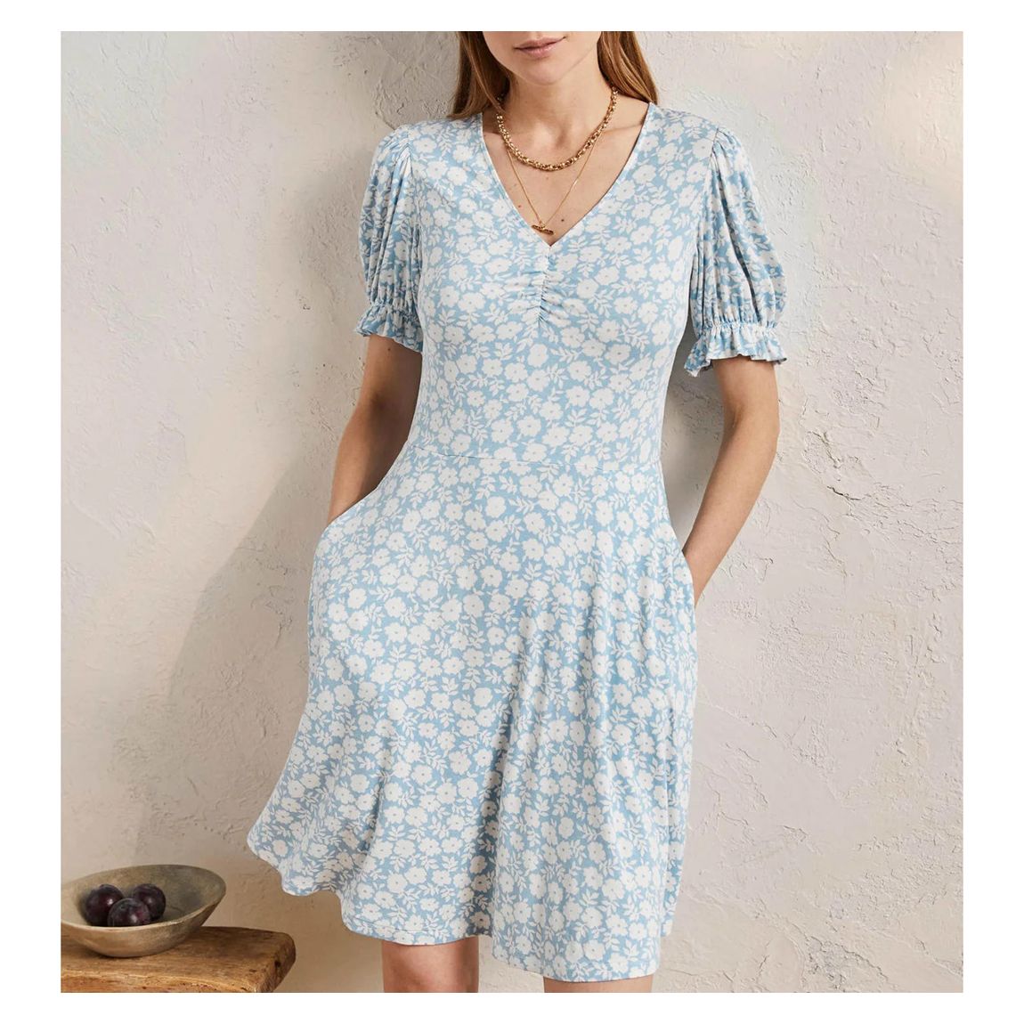 Blue Print V Neck Jersey Dress main product photo