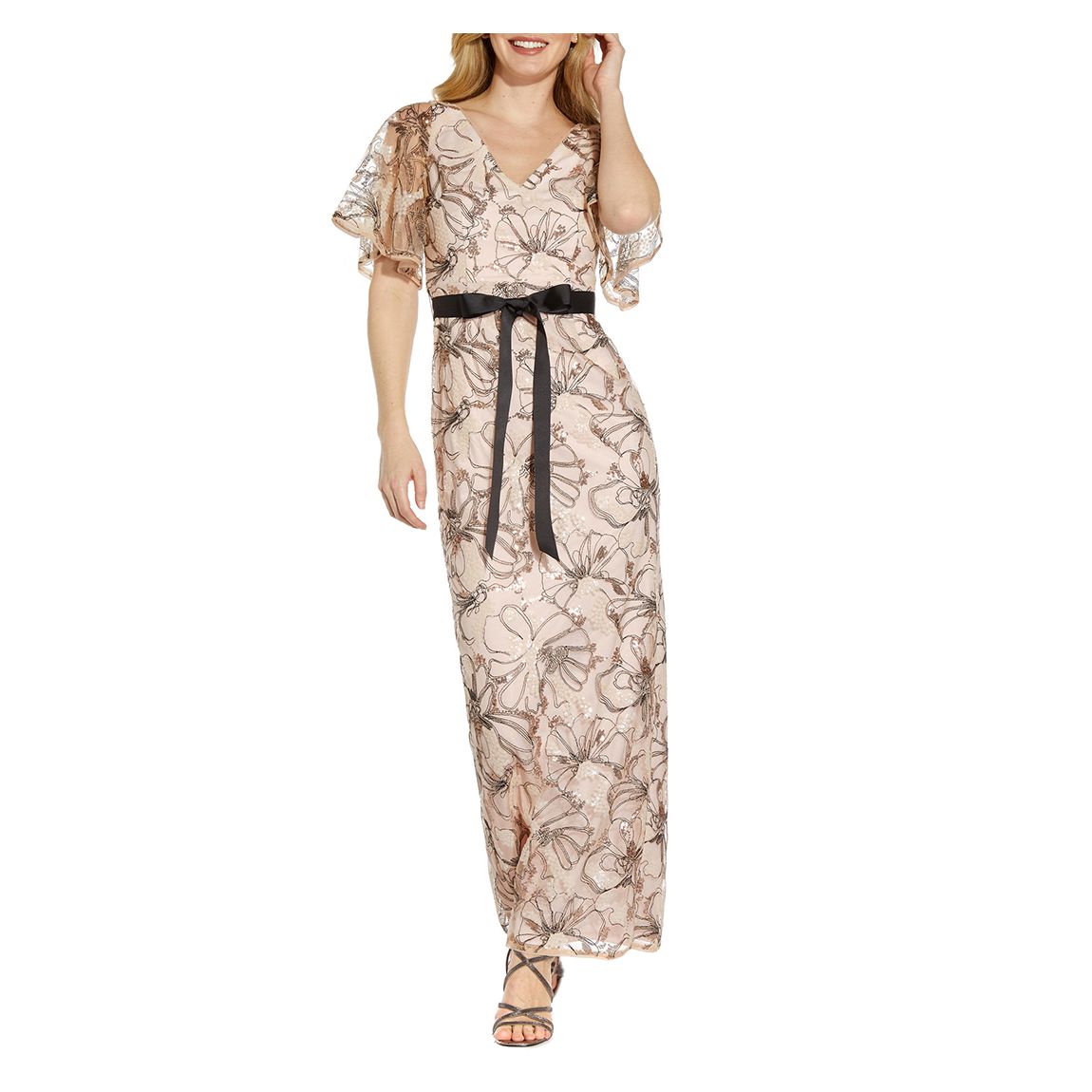 Taupe Floral Sequin Dress main product photo