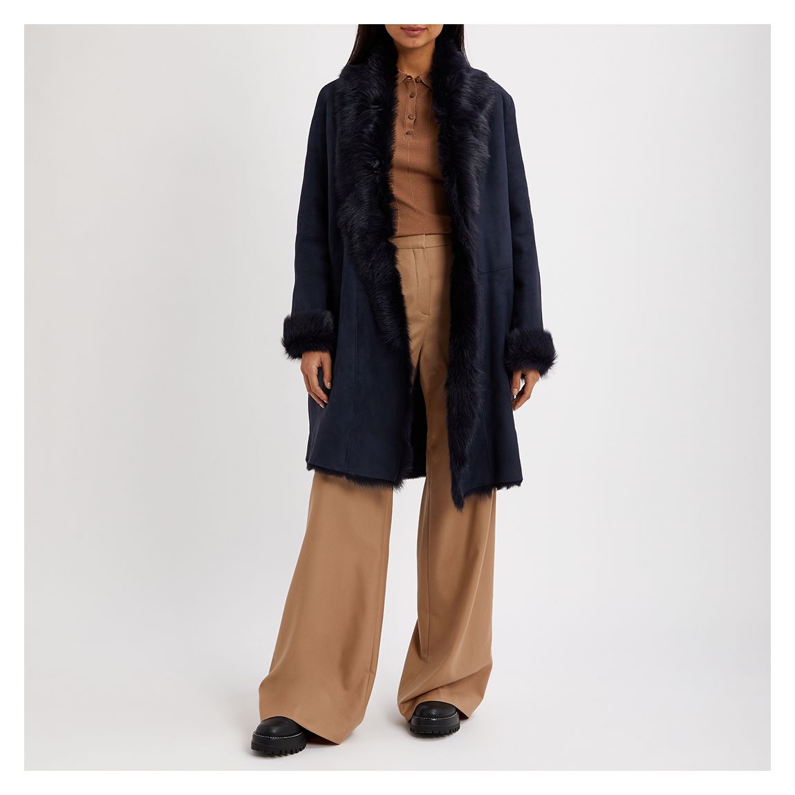 Navy Classic 3/4 Shearling Coat main product photo