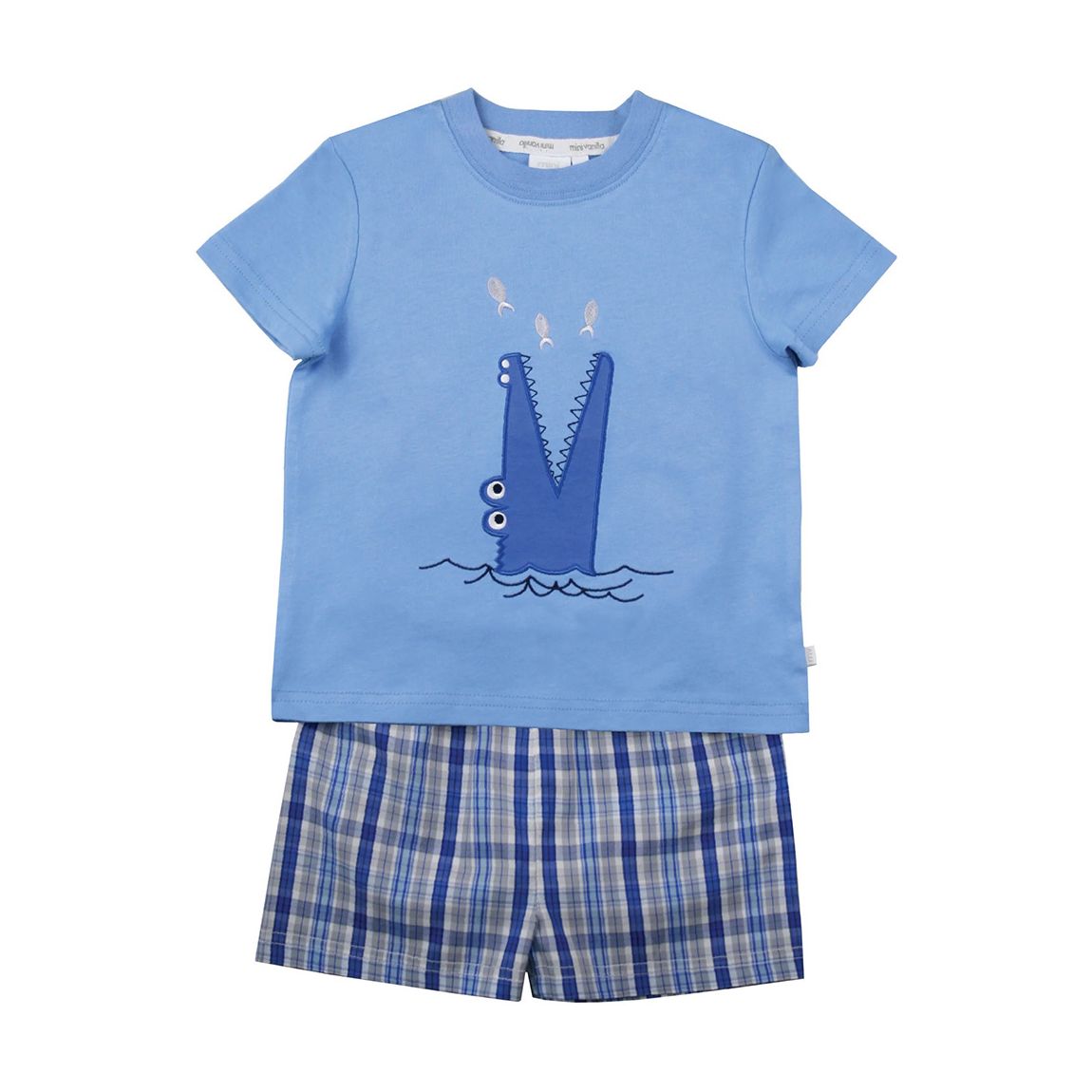 Blue Check Snappy Crocodile Shortie Pyjamas main product photo
