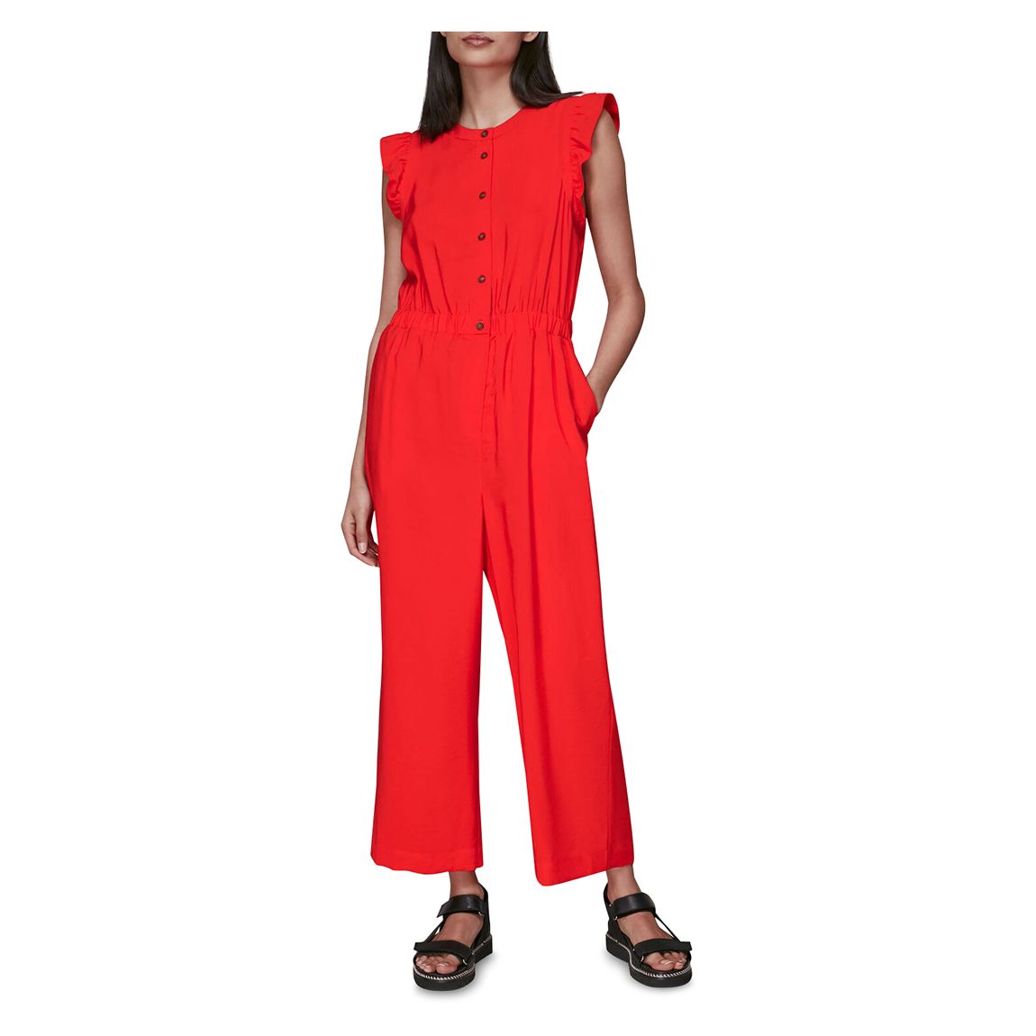 Red Frill Sleeve Button Jumpsuit main product photo