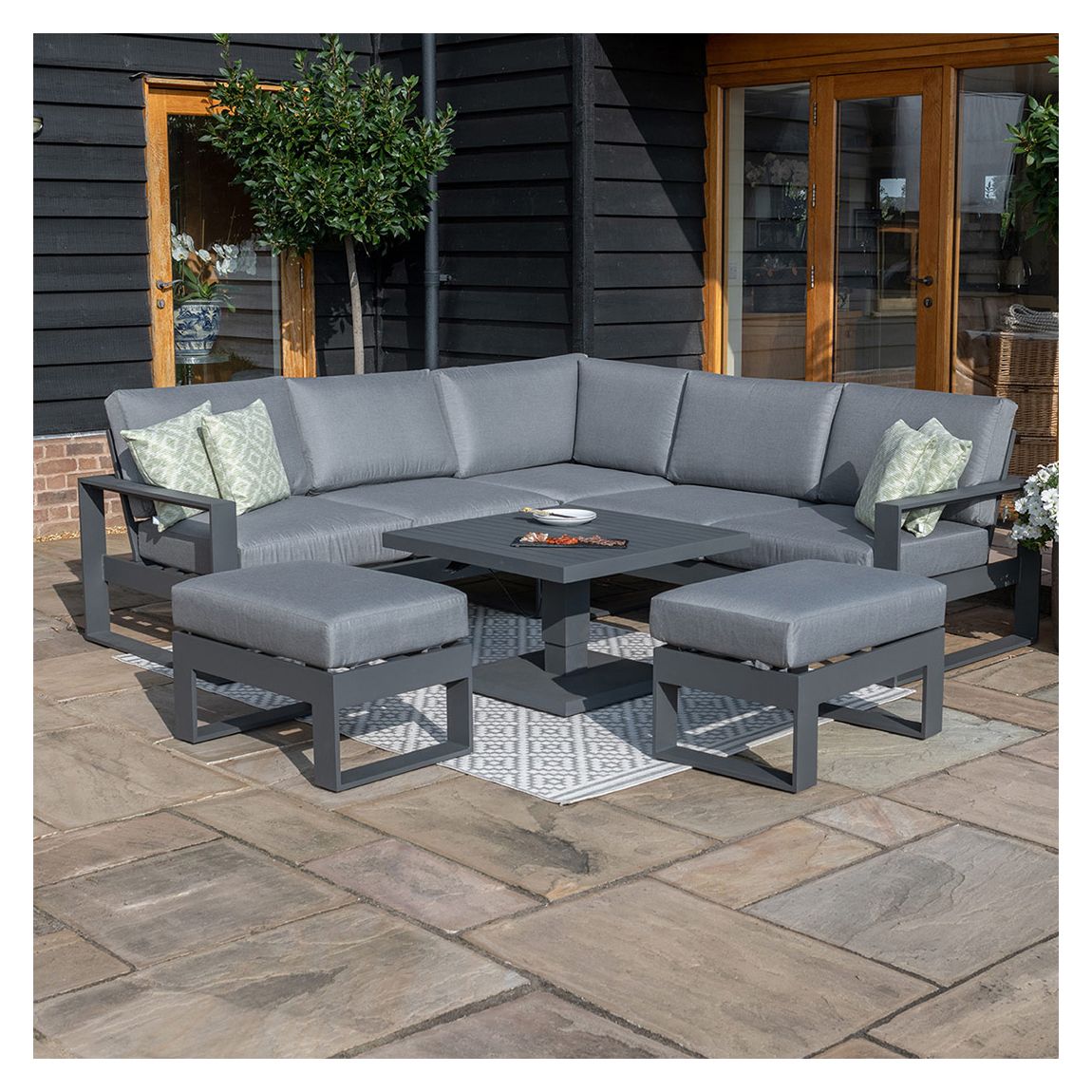 SAVE £380 - Amalfi Small Corner Dining with Square Rising Table & Footstools, Grey main product photo