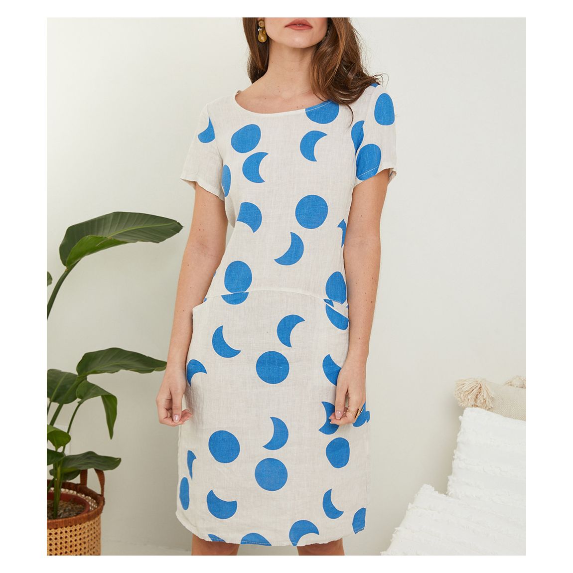 Blue/White Moon Linen Dress main product photo