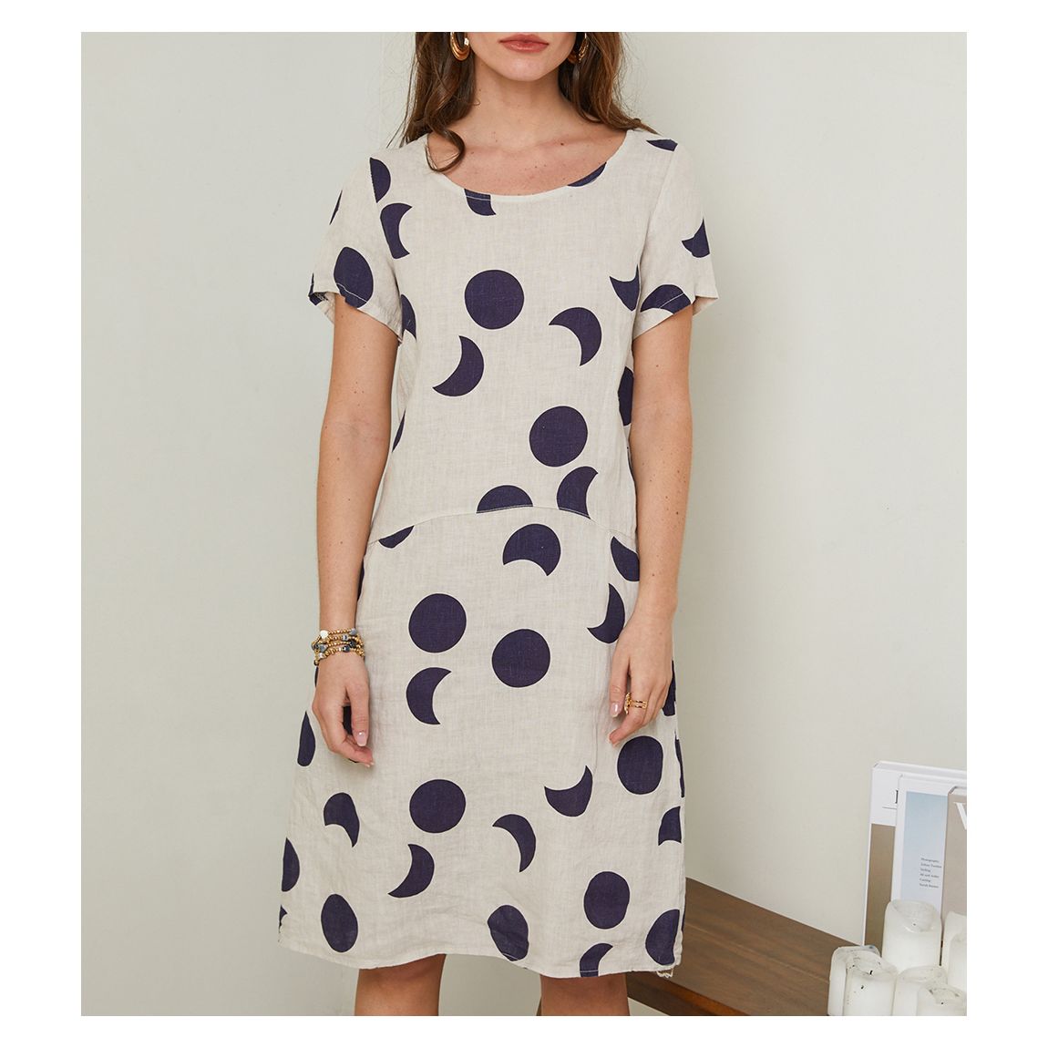 Navy/White Moon Linen Dress main product photo
