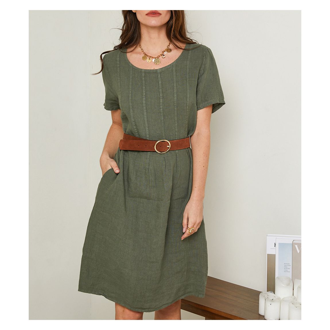 Khaki Linen Mini Dress main product photo