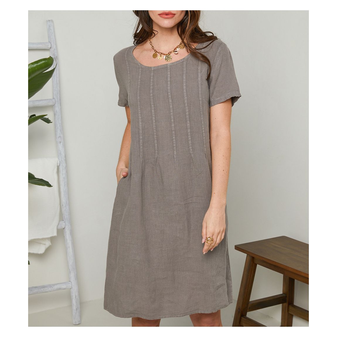 Taupe Linen Mini Dress main product photo