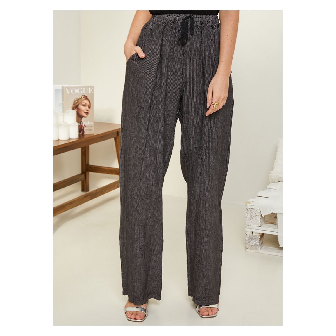 Charcoal Wide Leg Linen Trouser main product photo